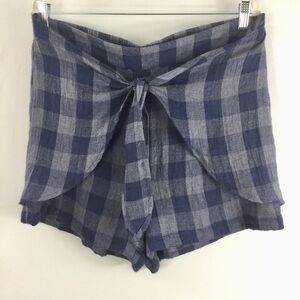 𝅺skies Are Blue Navy Checkered Faux Wrap Tied Front  Shorts Size XL NWT